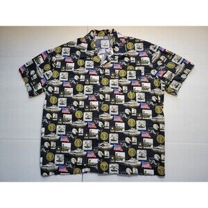 US Army Tank‎ Helicopter Black Button Shirt American Flag Mens XXL Merica Eagle